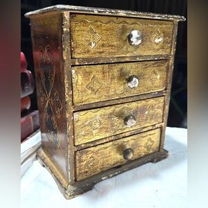 Vintage Italian Florentine Miniature Dresser Chest 4 Drawer Gold Jewelry Box